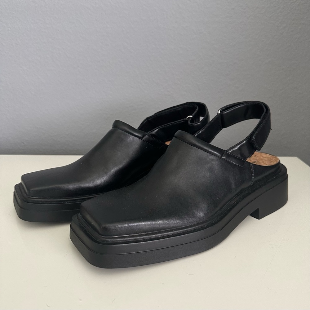 VAGABOND Shoemakers Black Leather Slingback Square Toe Heeled Sandal